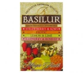 MELNĀ TĒJA BASILUR MAGIC FRUITS ASSORTED, MAISIŅOS FOLIJA APLOKSNĒS (001107) JN